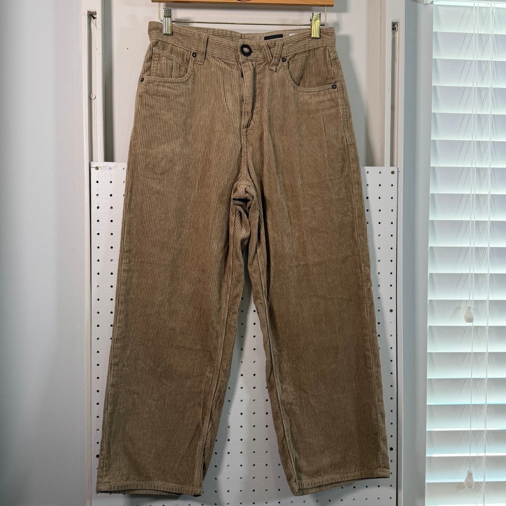 Volcom Billow Cord Loose Tapered Pants Men's Khaki Corduroy High Rise - 27 - Picture 2 of 15